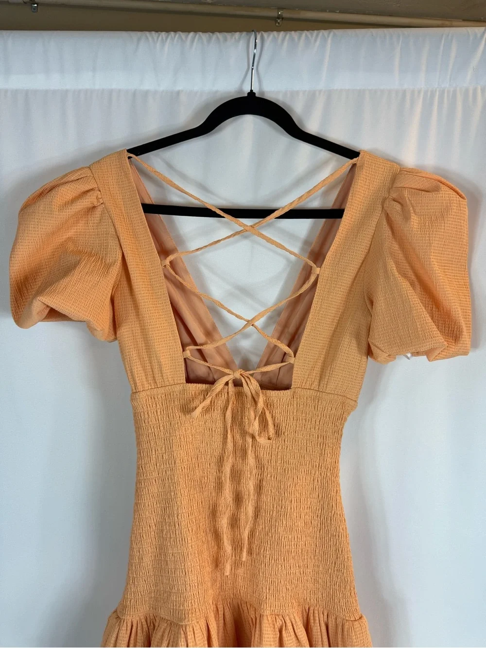 NWT Hello Molly Apricot Puff Sleeve Smocked Mini Dress size: XS
